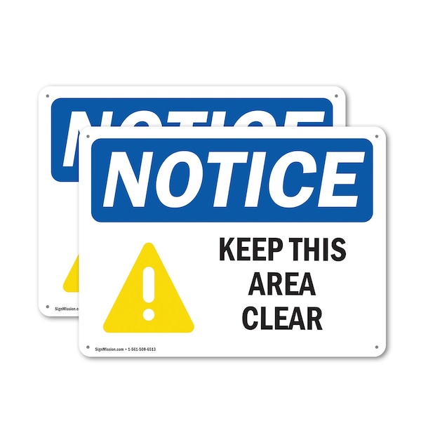 Signmission Keep This Area Clear, 24 in W x Rectangle, Plastic OS-2PACK-NS-P-1824-L-15871 - main